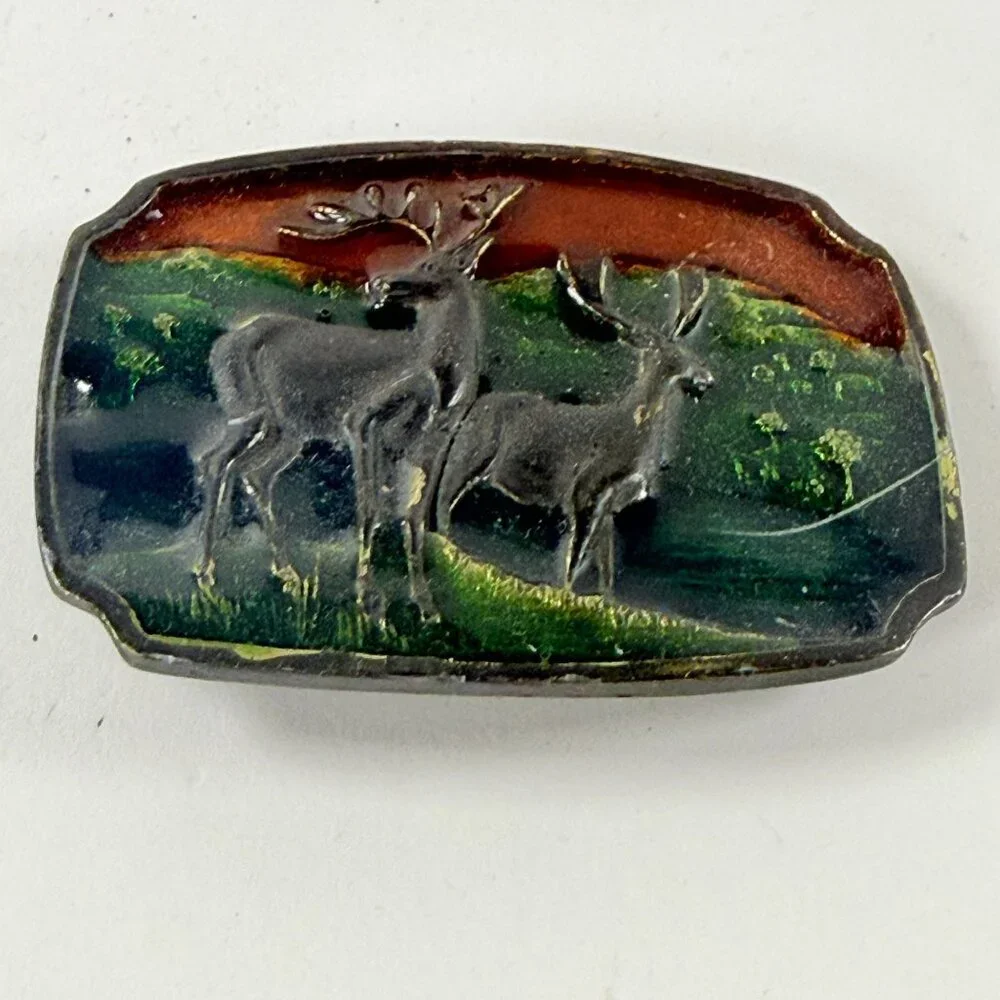Vintage Xolcaco Deer Elk Antlers Wildlife Landscape Country Belt Buckle